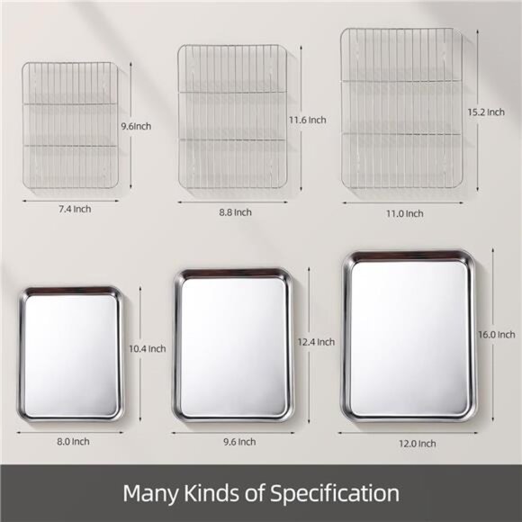 Baking Sheet with Cooling Rack Set of 6, 3 Premium Stainless Steel Cookie - Picture 3 of 7